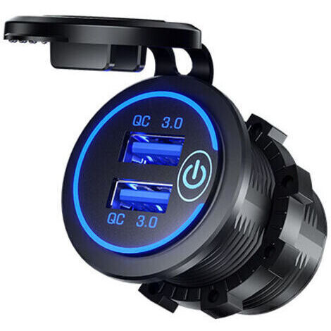 Serbia – Chargeur USB étanche 36W – Double port QC 3.0 12V 24V – Interrupteur tactile LED bleue – Compatible voiture, bateau, ATV, camion