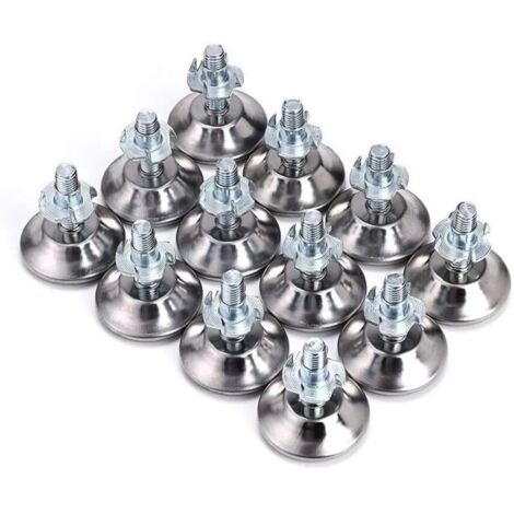 Serbia – Lot de 12 pieds vérin de meuble ajustables M10 x 24mm – Base ronde en plastique – Supporte armoires et tables – Installation facile