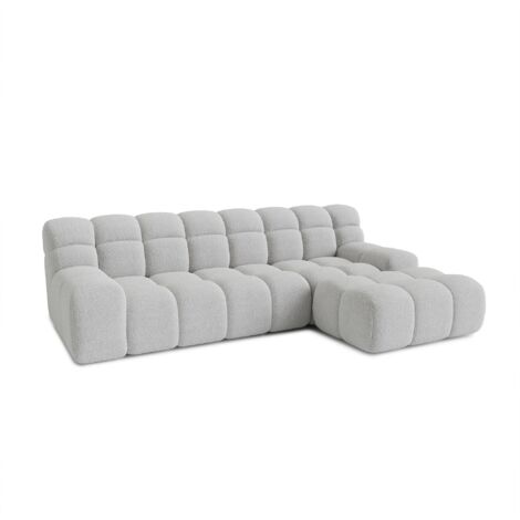 SERENA - Canapé d'angle tissu bouclette gris clair - Angle droit
