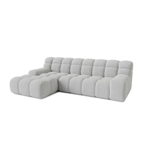 SERENA - Canapé d'angle tissu bouclette gris clair - Angle gauche