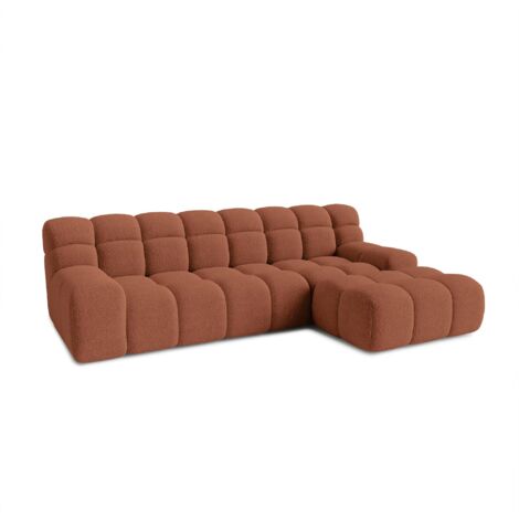 SERENA - Canapé d'angle tissu bouclette orange - Angle droit
