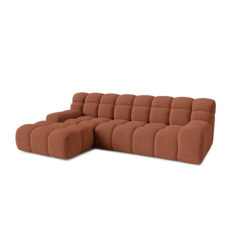 SERENA - Canapé d'angle tissu bouclette orange - Angle gauche