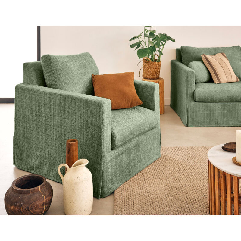 Lisa Design - Serena - fauteuil déhoussable en velours texturé - vert sauge