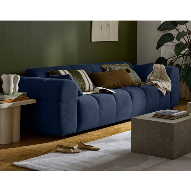 Lisa Design - Ray - canapé droit 3 places en tissu texturé - bleu