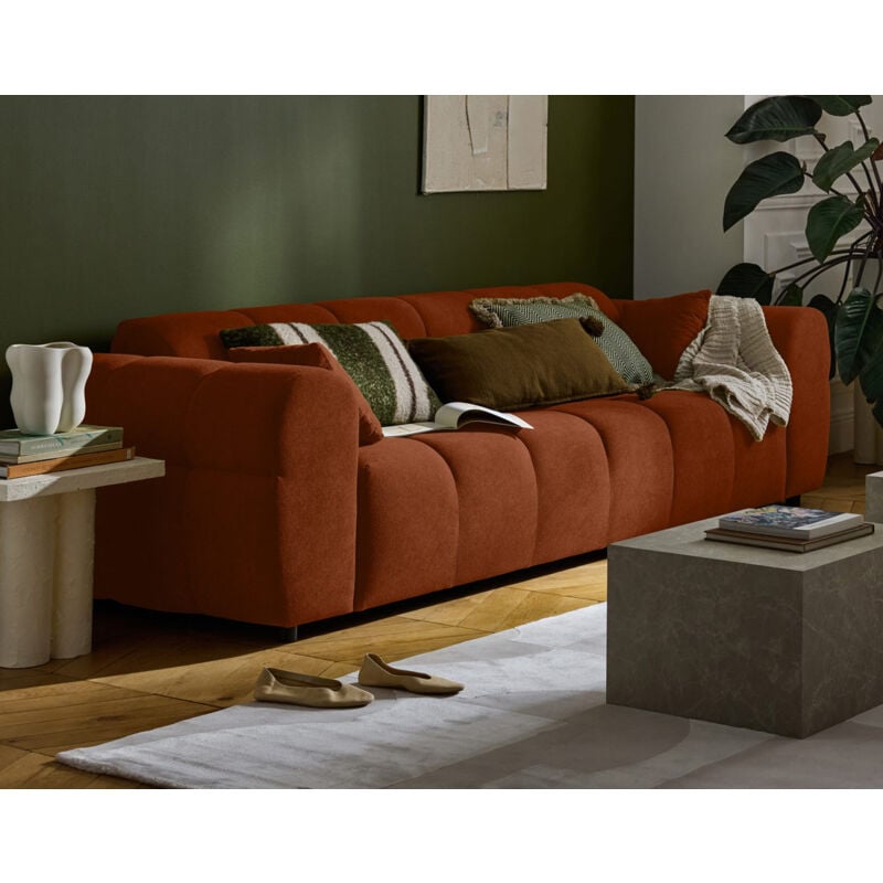Lisa Design - Ray - canapé droit 3 places en tissu texturé - rouille