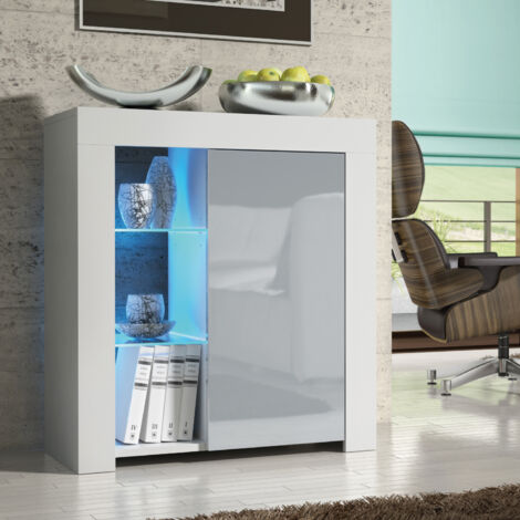 Serene Sideboard 83cm - White with Grey Gloss Doors & LED