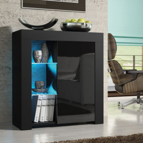 Serene Sideboard - Black with Gloss Doors & LED - 83cm