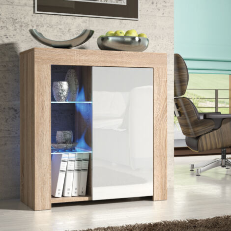 Serene Sideboard - Oak with White Gloss Doors & LED - 83cm