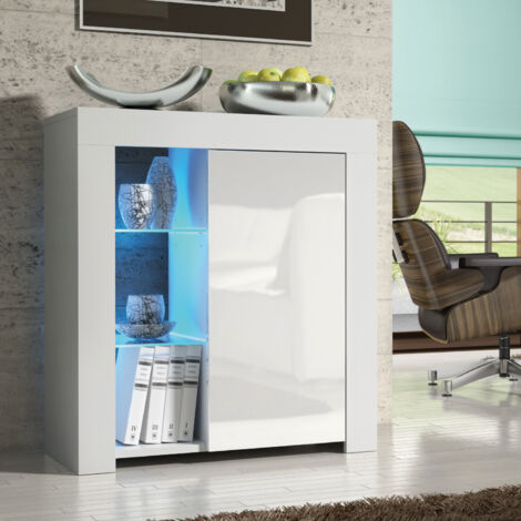 Serene Sideboard - White with Gloss Doors & LED - 83cm