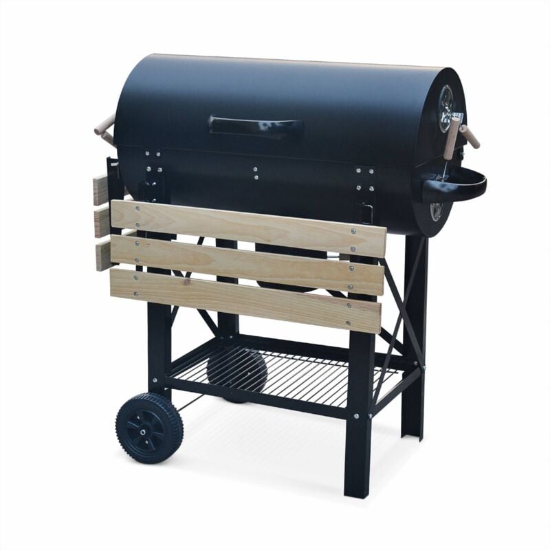 Sweeek - American-style charcoal smoker barbecue, Serge, Black, 115x75x122 cm