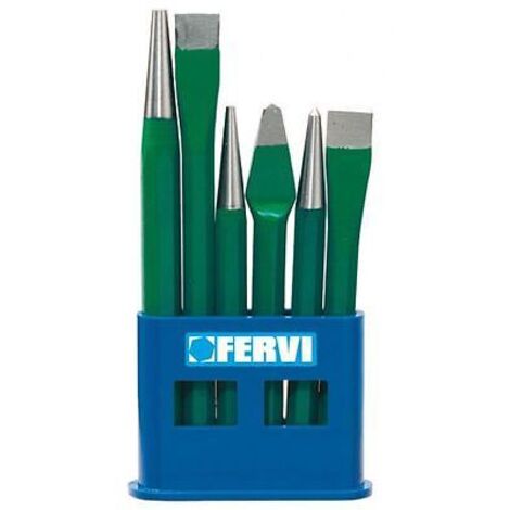 Serie 6 scalpelli punzoni e bulino con supporto in plastica Fervi 0127