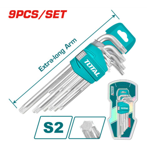SERIE 9pz CHIAVI MASCHIO TORX  PIEGATE EXTRA LUNGHE T10-T50 Cr-V TOTAL