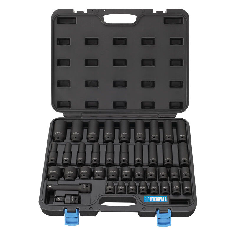 Serie 40 chiavi a bussola 1/2 corte e lunghe ad impatto 9-30 mm Fervi i340