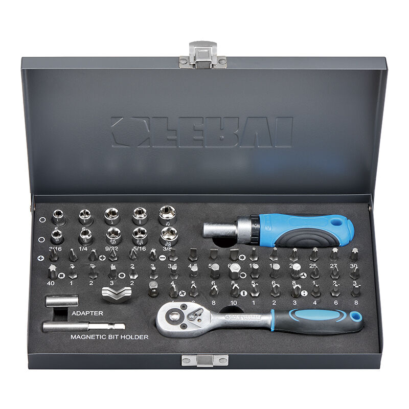 Serie bussole e inserti da 1/4 con giraviti e cricchetto 58 pz Fervi 0277