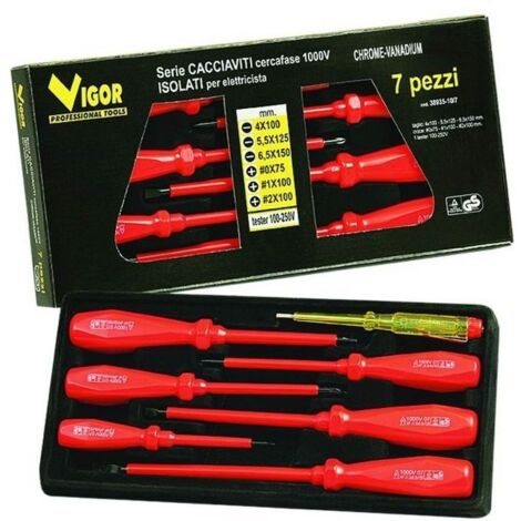 Serie Cacciaviti Vigor Crv Taglio-Croce Isolati Pezzi 7