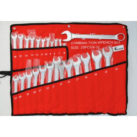 SERIE CHIAVI COMBINATE 25 pz DA 6 a 32 CROME VANADIUM ACCIAIO FISSA E STELLA AR