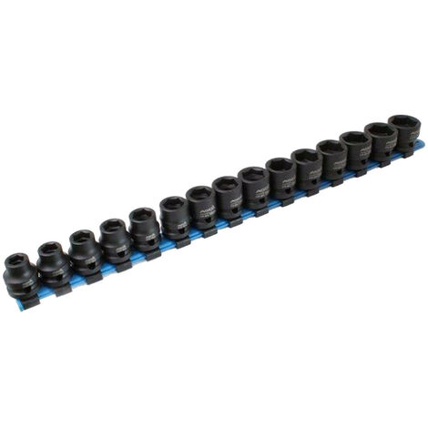 Serie complete 15 douilles a choc impact extra courtes 6 pans 1/2 de 10 à 24 mm