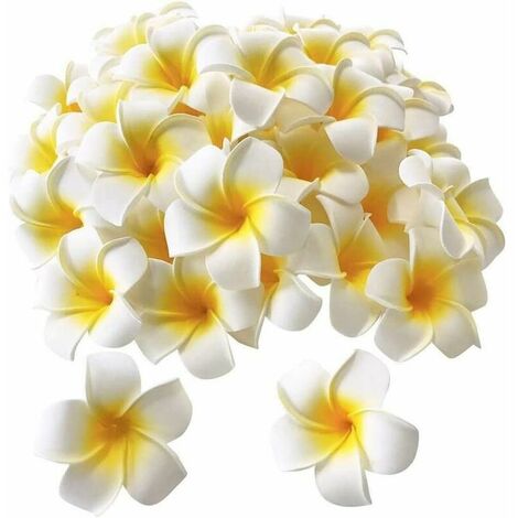 Serie de 100 Uds. Frangipani de espuma blanca HawaaArtificial Plumeria flor pétalos gorra pelo sombrero corona DIY decoración de boda 4cm
