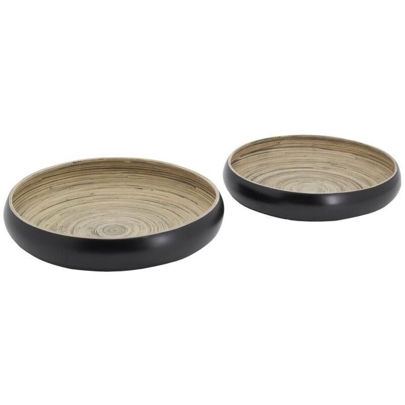 Plateaux ronds en bambou naturel et noir (lot de 2)