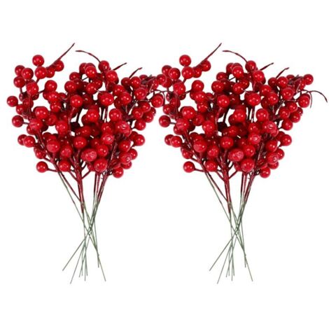 Serie de 20 piezas de bayas rojas artificiales, flores falsas, tallos de frutas, manualidades, ramo floral para decoración de bodas y árboles de Navidad.