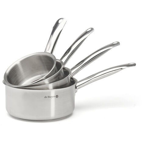 Série de 4 casseroles 14/16/18/20cm 3501 – Acier inoxydable AISI 304 – Compatible tous feux dont induction – Queue ergonomique – De Buyer