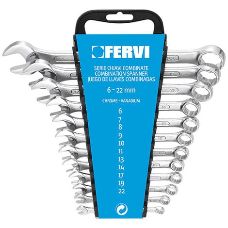 Serie di 12 chiavi combinate fisse stella da 6 a 22 mm in cromo vanadio FERVI 0073