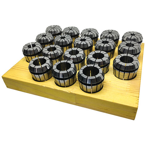 Serie di 18 pinze ER 32 per frese da 3 a 20 mm su zoccolo di legno PRT Tools