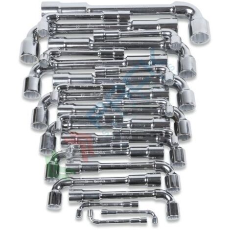 SERIE DI 25 CHIAVI A PIPA DOPPIE ESAGONALI-POLIGONALI CROMATE LUCIDE ART. 932/S25