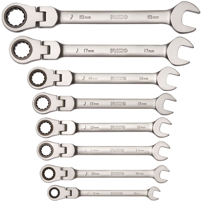 Image of Serie di 8 chiavi combinate a cricchetto testa flessibile/fissa 8-19mm 19-8-H Irimo