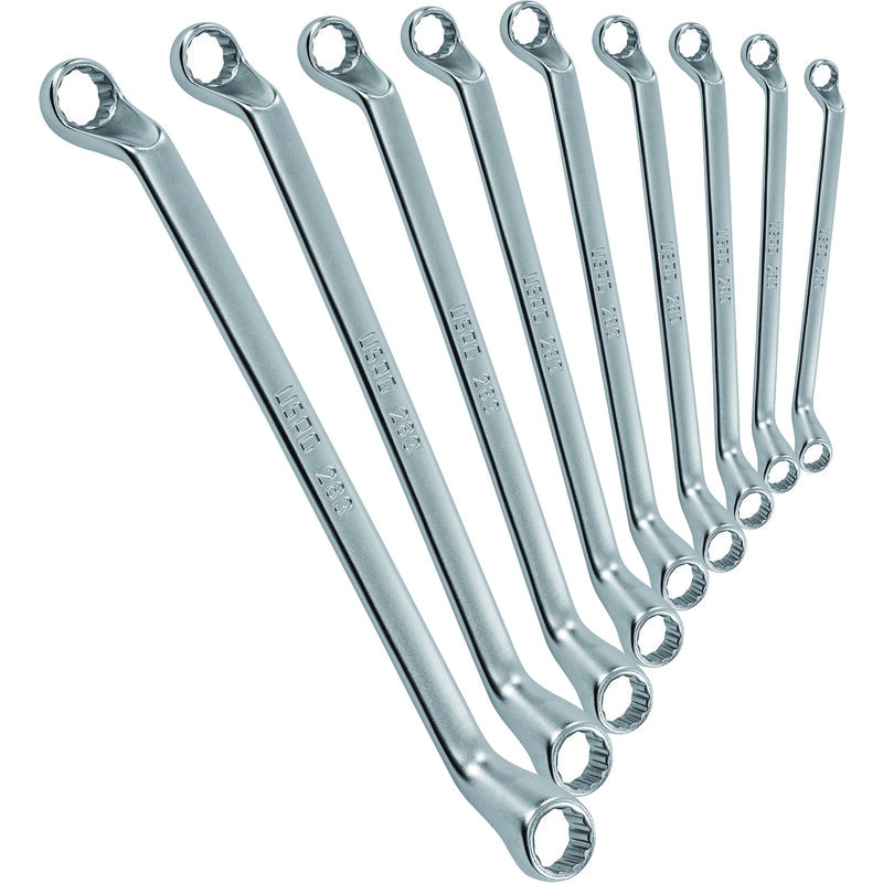 Serie di 9 chiavi poligonali doppie curvate in