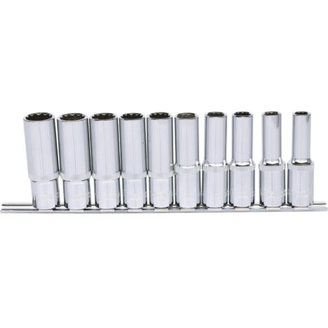 Serie di bussole poligonali 1/2" CHROMEplus, lunga, 10 pz, 10 -19 mm