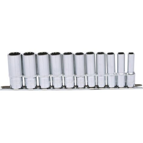 Serie di bussole poligonali 3/8" CHROMEplus, 11 pz, lunga, 8 -19 mm