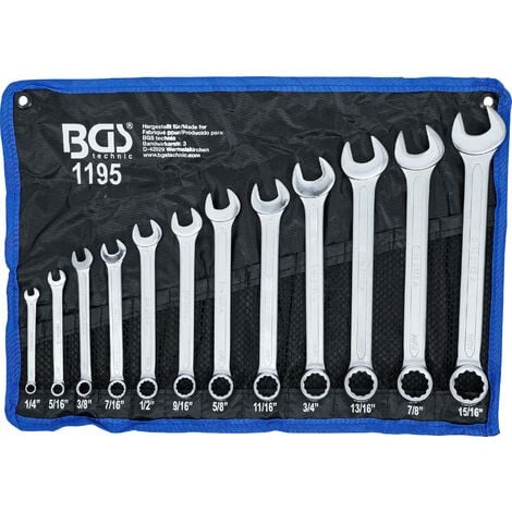 BGS TECHNIC Serie di chiavi combinate anello-forchetta dimensioni in pollici 1/4" - 15/16" 12 pz.