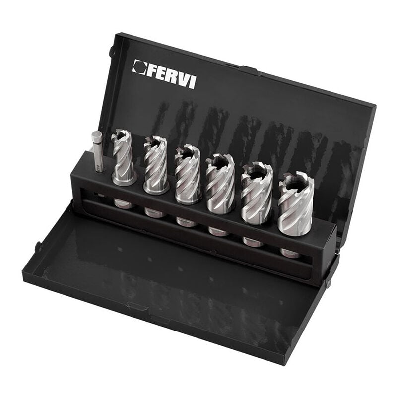 Serie di tazze a carotare Fervi F011/6 con attacco weldon - 12÷22 mm - 7 pz