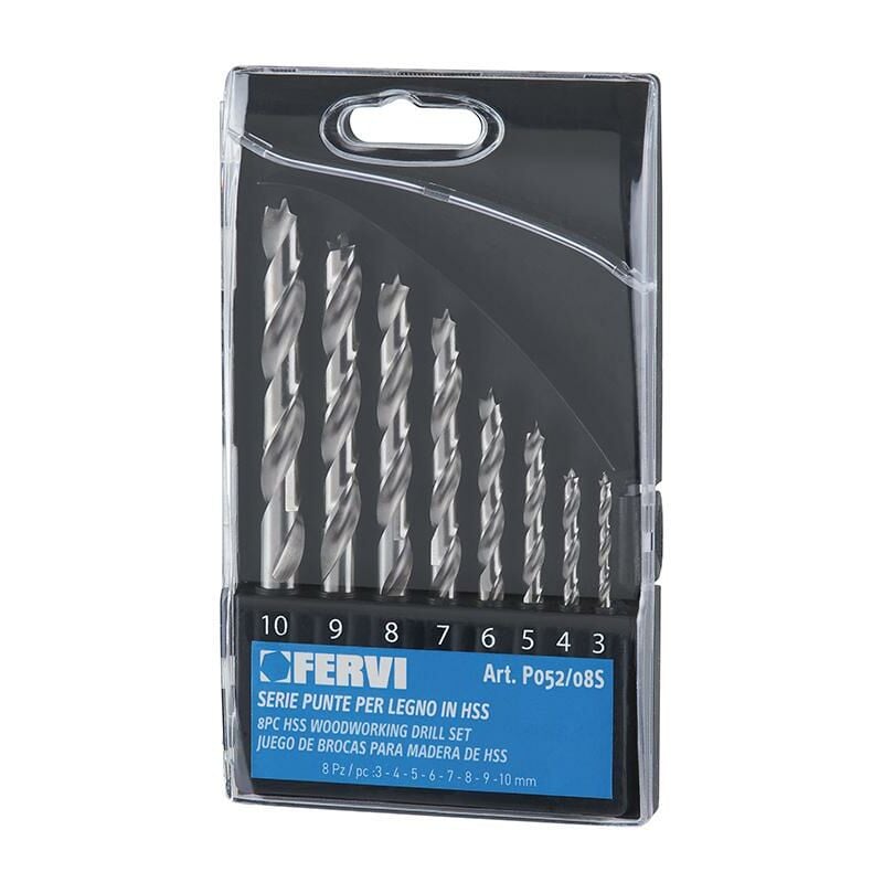 Serie 8 punte elicoidali per legno 3 - 10 mm Fervi p052/08s