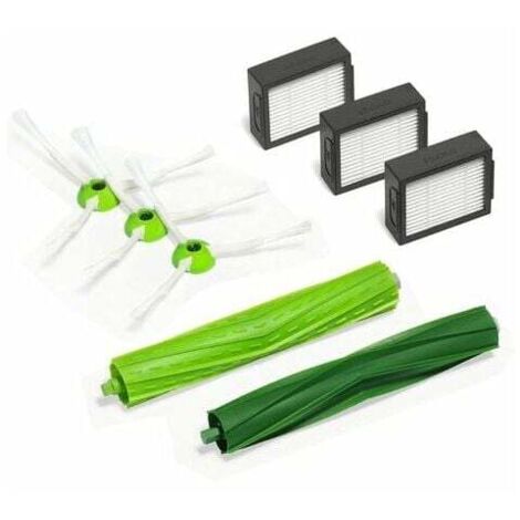 Serie E & I - Kit de mantenimiento de 3 cepillos laterales para Roomba - 3 filtros de alta eficiencia - 1 par de cepillos de extracción de silicona antienredos compatibles con la serie Irobot I7 I7+ E
