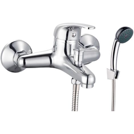 Serie Luna Gruppo Vasca Monocomando Rubinetto Cromo Lucido Bagno Laccio Doccetta