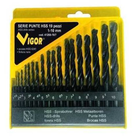 Serie Punte Hss Vigor Scatola Plastica 19 Pz 1-10 Mm