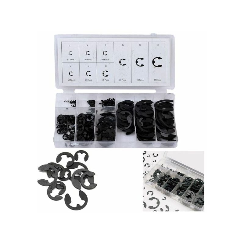 Topolenashop - serie set kit assortimento 300 anelli seeger rondelle elastico e-clips