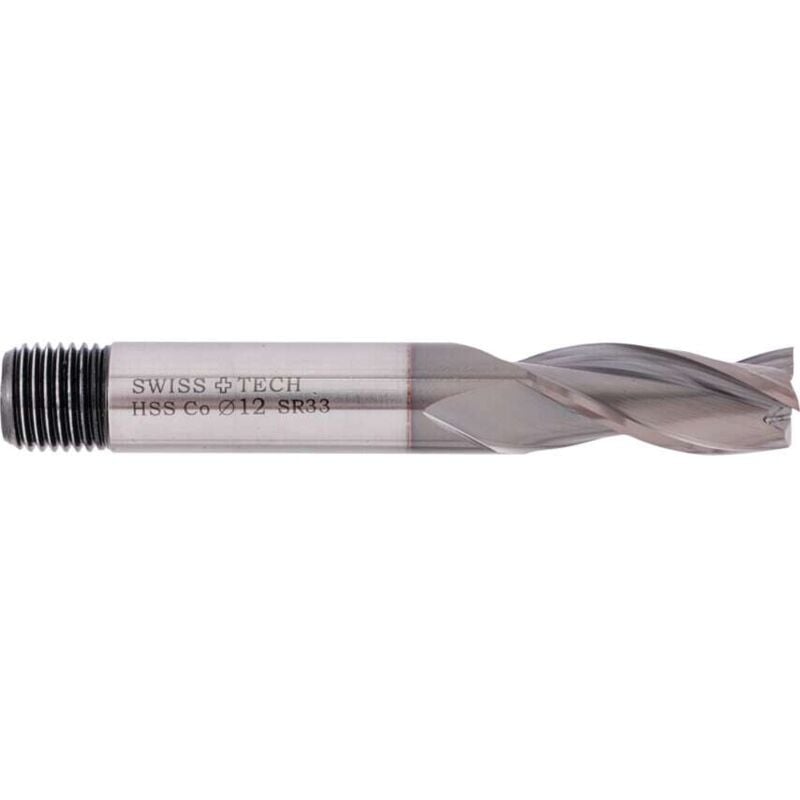 Swisstech - 12.00MM HSS-Co 8% 3 Flute Threaded Shank Slot Drills - TiCN Coated