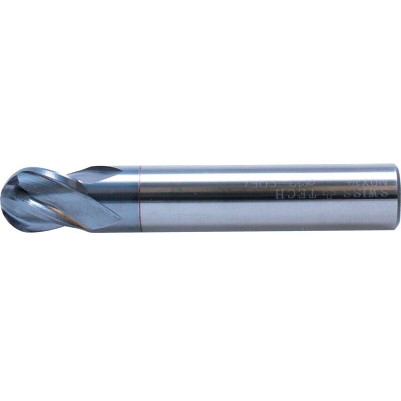 Swisstech - 8.00MM Carbide 4 Flute Plain Shank Short Series Ball Nosed End Mills -