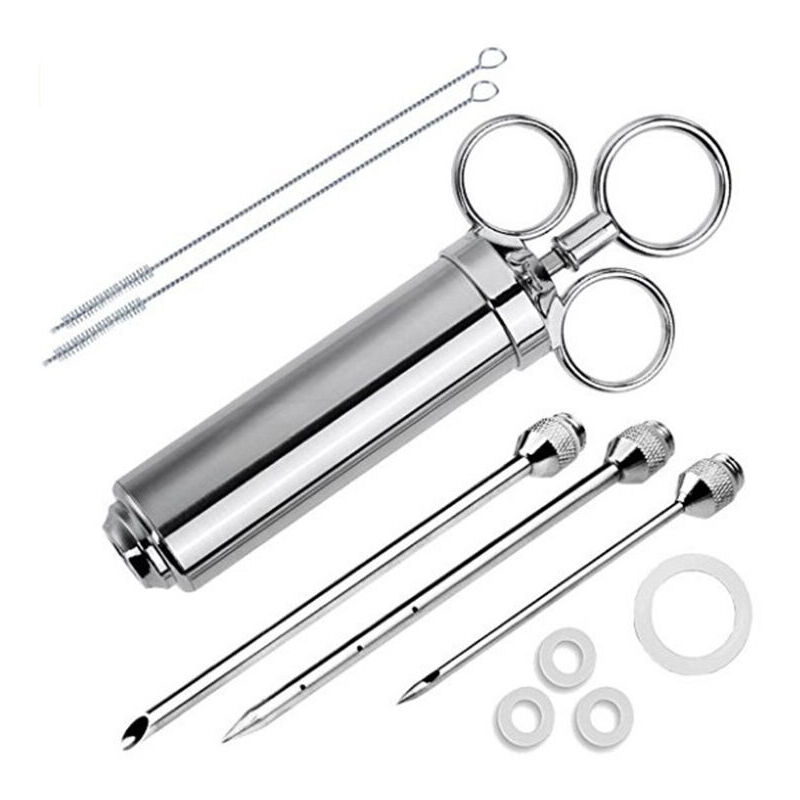 Serine à marinade en acier inoxydable de 60 ml avec 3 aiilles à rôtir, injecteur alimentaire pour injecter de la confiture de saumure de sauce