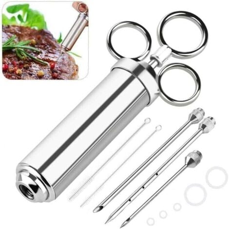 SNQ Seringue à Marinade 60ml Poire à Sauce en Acier Inox 304 Injecteur Alimentaire Ustensile Cuisine avec 3 Aiguilles pour mariner cuire griller rtir viande barbecue--