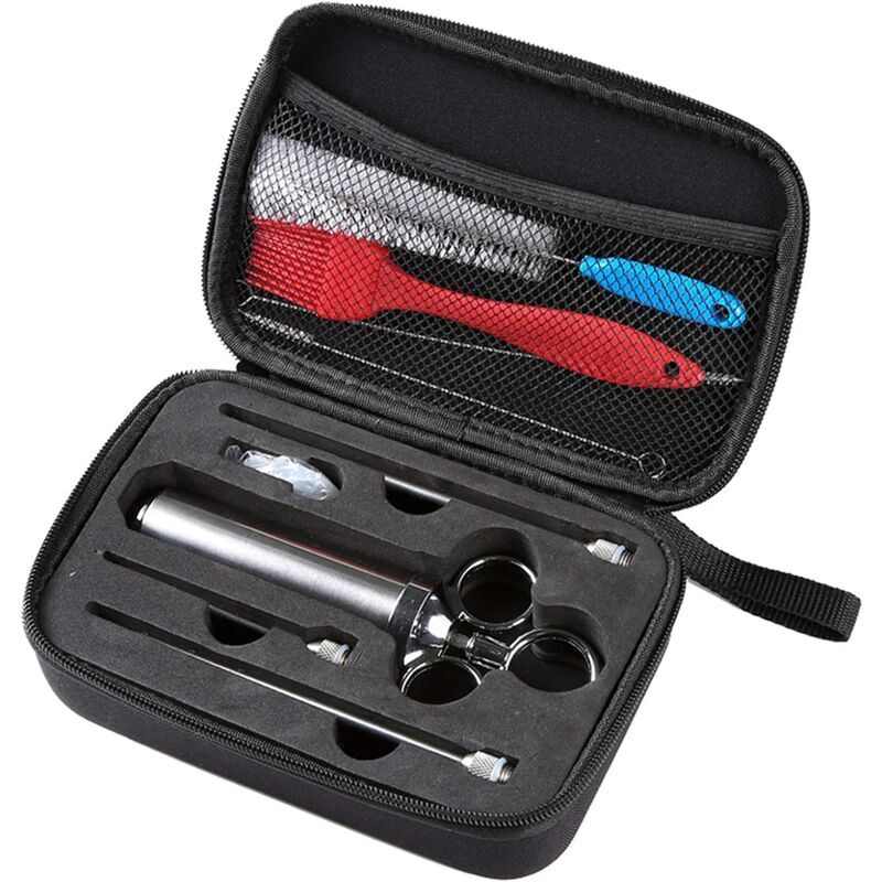 Seringue d'injecteur de viande en acier inoxydable , kit d'injecteur de saveur de marinade en acier avec 3 aiguilles dans un étui, grillage, cuisson,