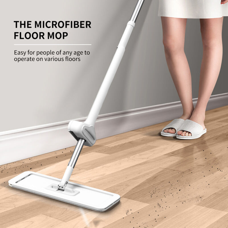 Serpillère plat en microfibre, avec 4 tampons de rechange réutilisables, Balai de nettoyage pour le nettoyage humide et sec des sols, Convient aux