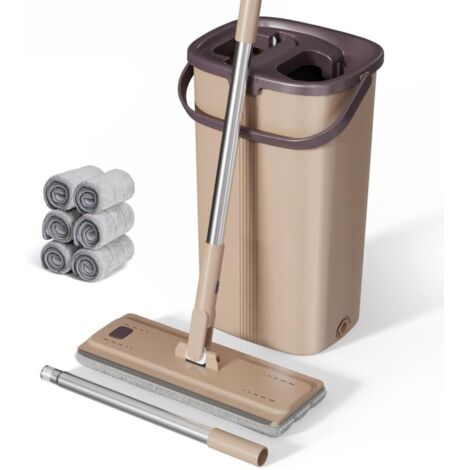 Serpillère Seau Essoreur, Serpillière Rotative 360° avec Manche INOX 140 cm, Balais Serpillère Nettoyer Sol pour Nettoyage Tous Types de Sols avec 6 Serpillères Réutilisables