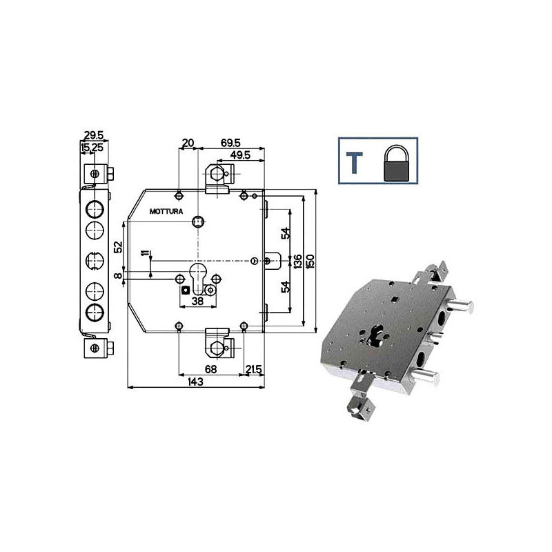 Mottura - Serratura Sic.Triplice 89E30
