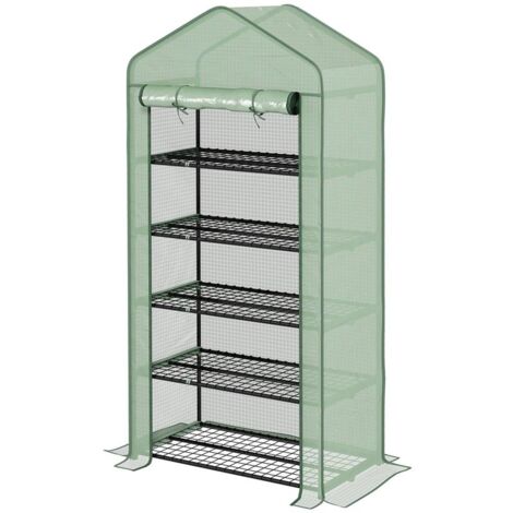 SERRA A CASETTA A 5 LIVELLI CON INGRESSO AVVOLGIBILE. IN ACCIAIO E POLIETILENE. 90X49X193 CM. VERDE