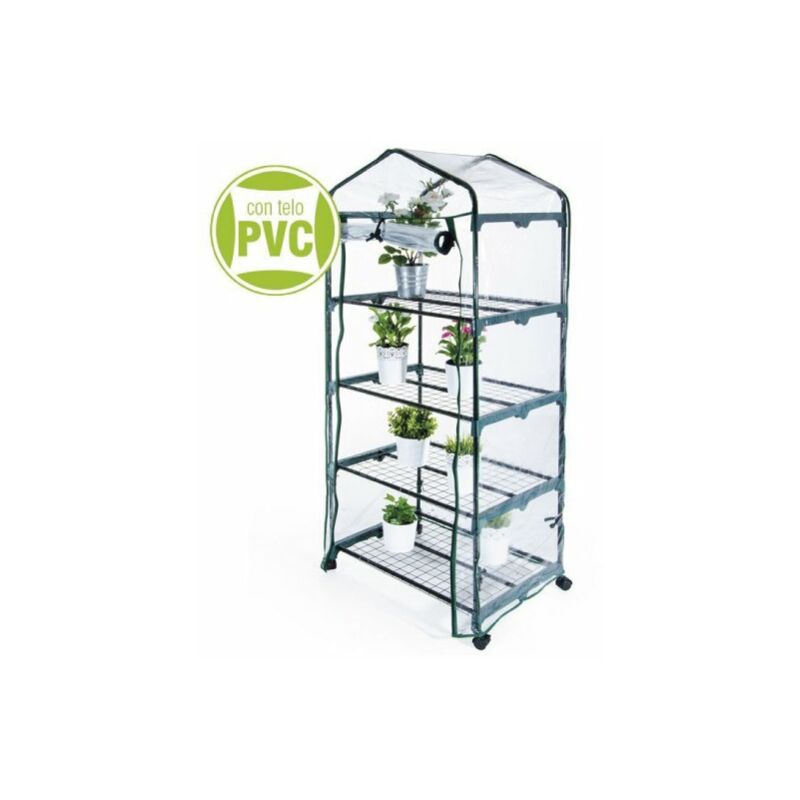 Verdelook Serra 4 Ripiani Con Ruote Telo Pvc Trasp. 69x49x160 Cm.