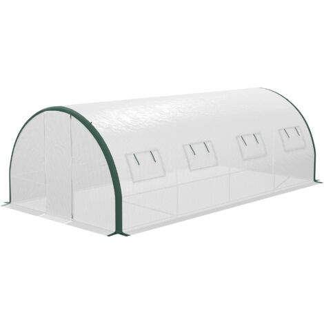 Serra a Tunnel 2 Ingressi 8 Finestre 6x3 m in PE Poliestere e Acciaio Zincato Bianco e Verde